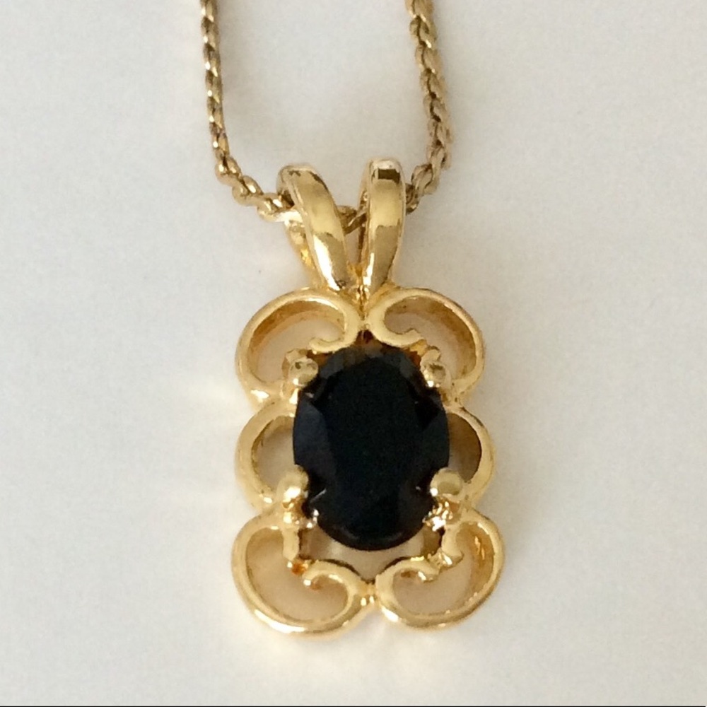Sapphire stone gold pendant on chain faux sapphire